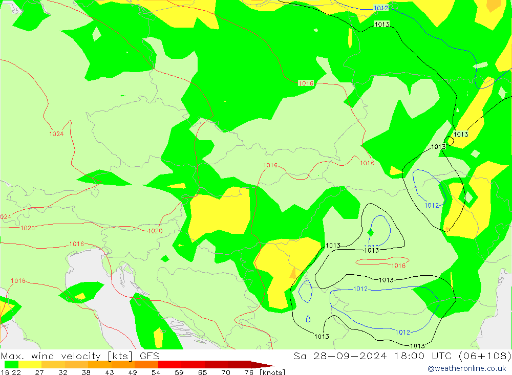 Max. wind velocity GFS so. 28.09.2024 18 UTC