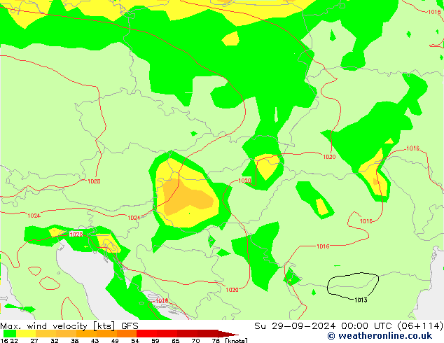 Max. wind velocity GFS Su 29.09.2024 00 UTC