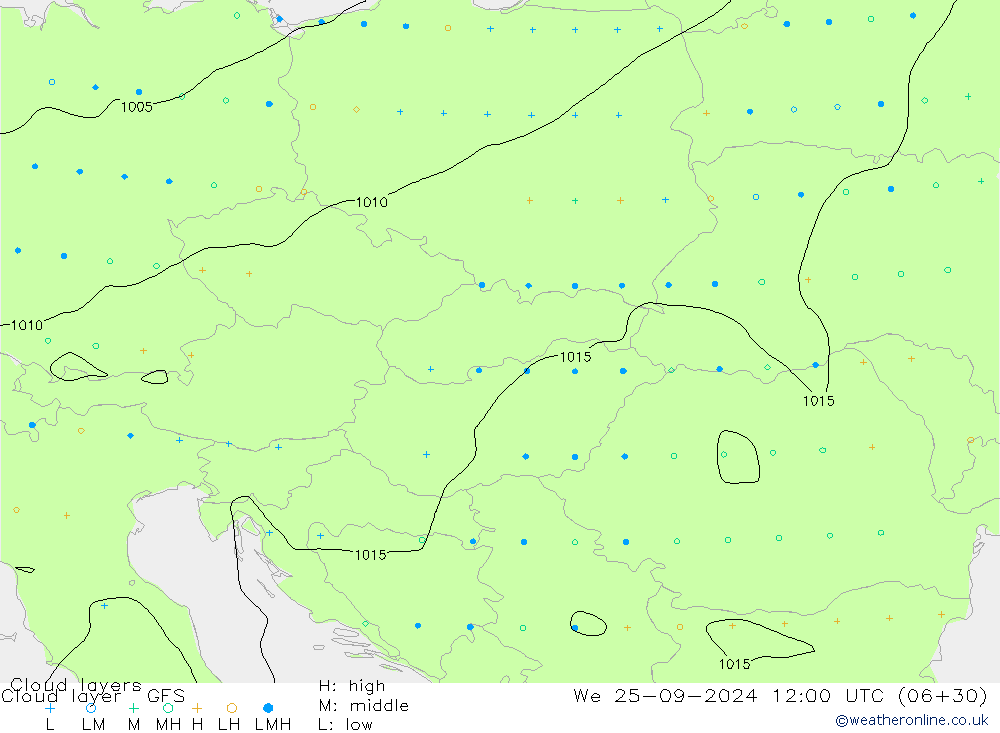 Cloud layer GFS We 25.09.2024 12 UTC