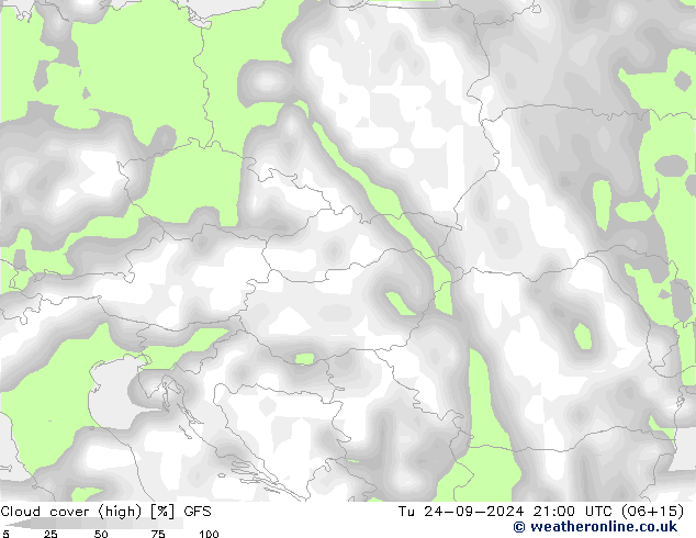 Cloud cover (high) GFS Tu 24.09.2024 21 UTC