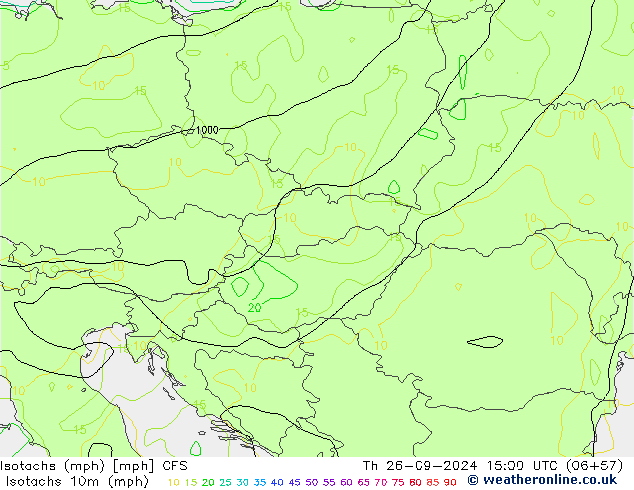 Isotachs (mph) GFS Th 26.09.2024 15 UTC