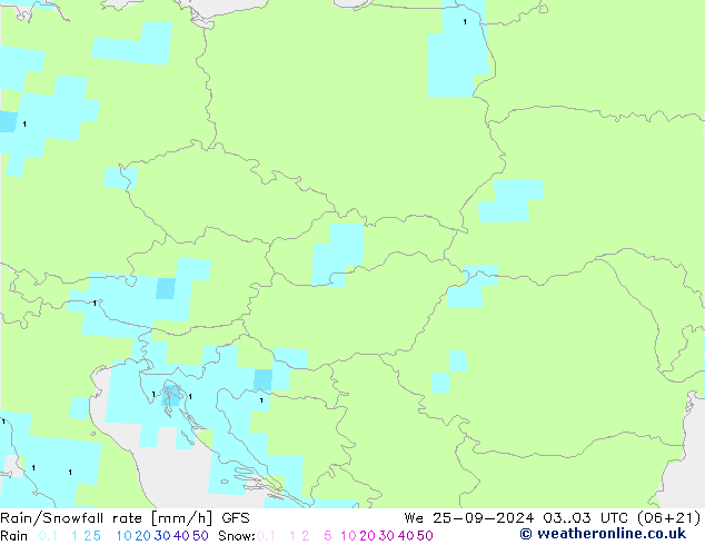 Rain/Snowfall rate GFS  25.09.2024 03 UTC