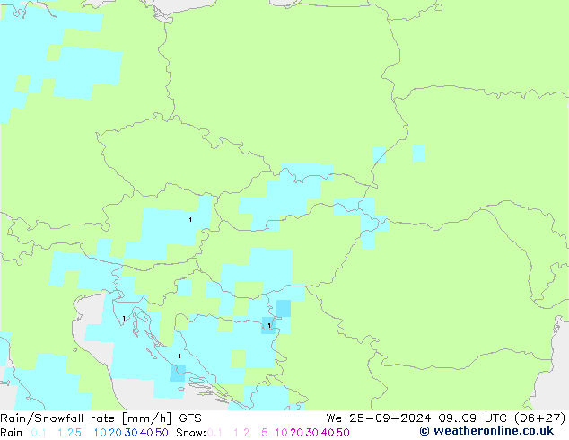 Rain/Snowfall rate GFS We 25.09.2024 09 UTC