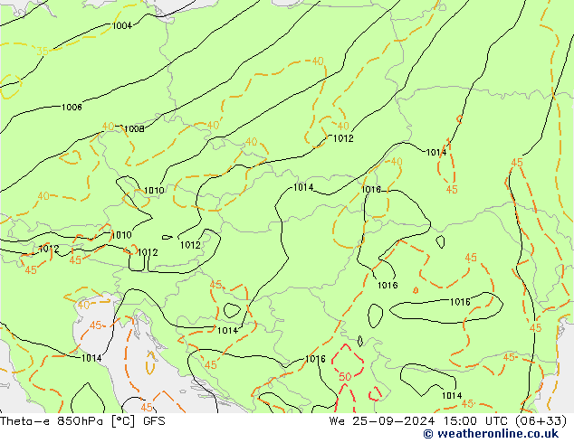 Theta-e 850hPa GFS We 25.09.2024 15 UTC