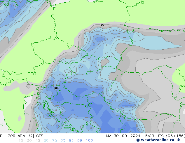 RH 700 hPa GFS Mo 30.09.2024 18 UTC