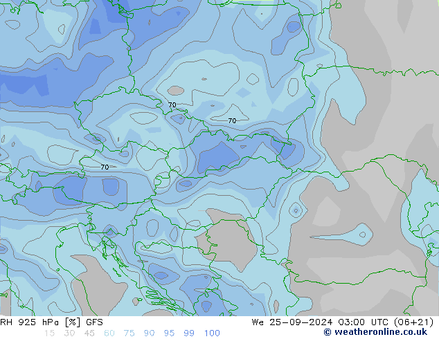 RH 925 гПа GFS ср 25.09.2024 03 UTC