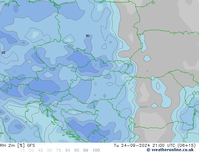 RH 2m GFS Tu 24.09.2024 21 UTC