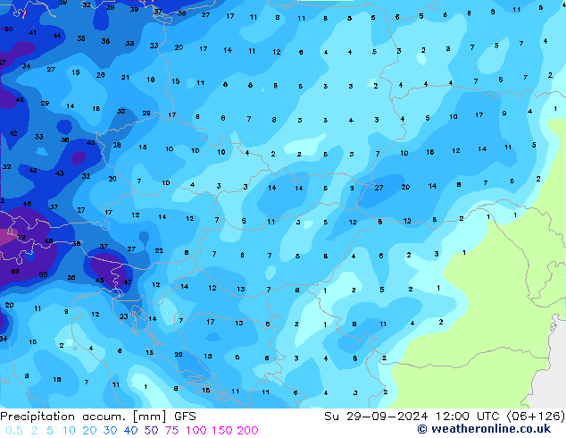 Precipitation accum. GFS  29.09.2024 12 UTC