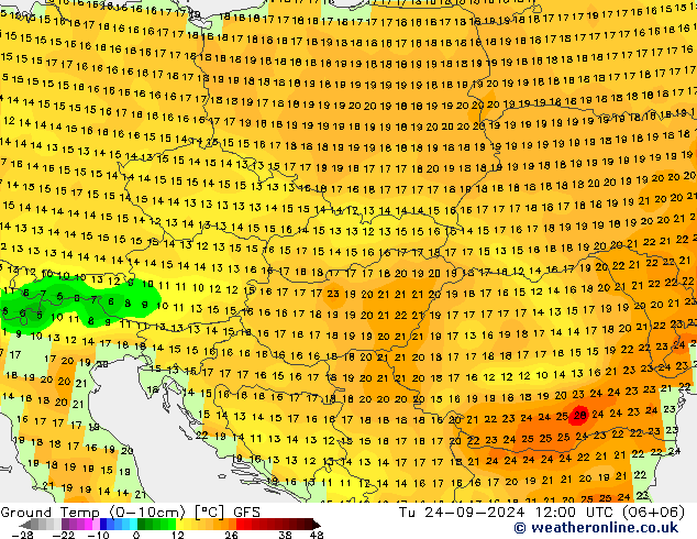 температура от 0-10 см GFS вт 24.09.2024 12 UTC