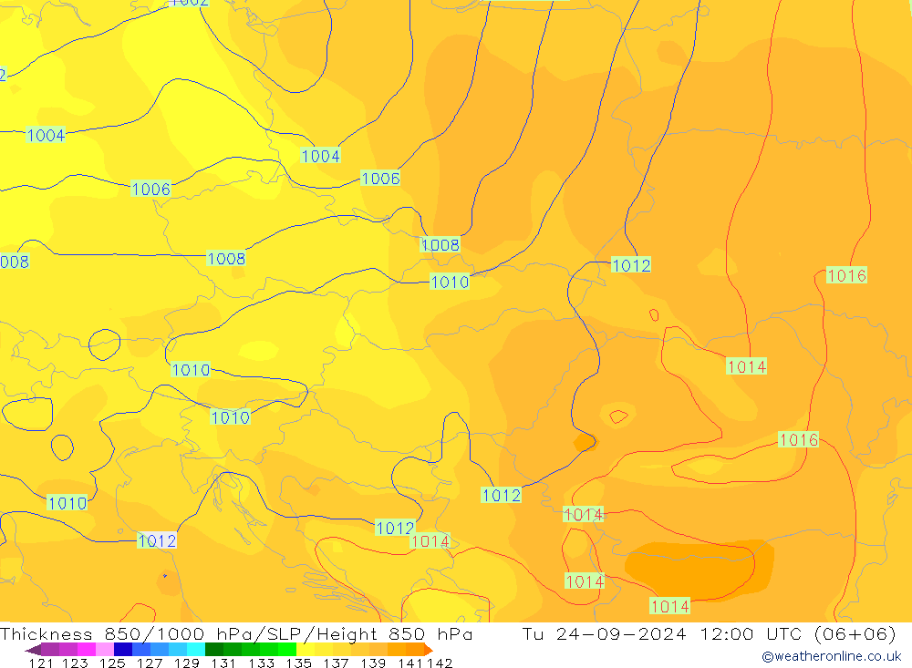 Thck 850-1000 hPa GFS wto. 24.09.2024 12 UTC