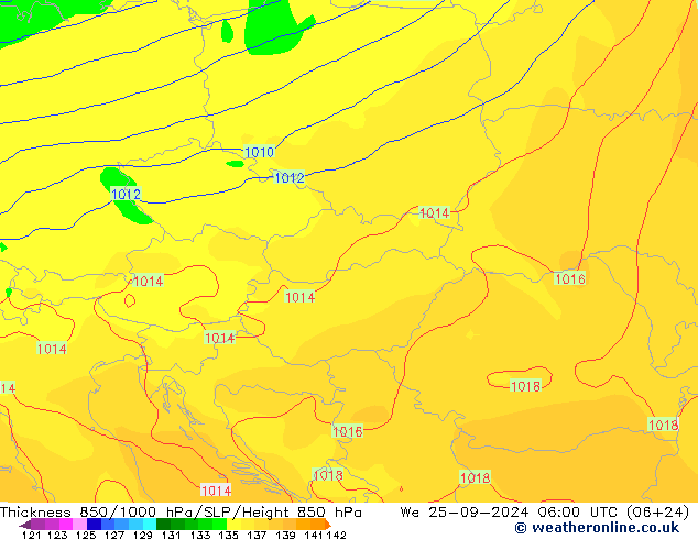 Thck 850-1000 hPa GFS Qua 25.09.2024 06 UTC