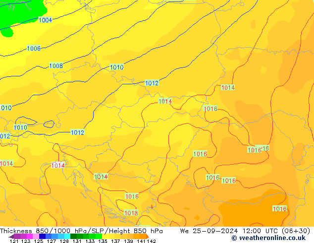 Thck 850-1000 hPa GFS We 25.09.2024 12 UTC