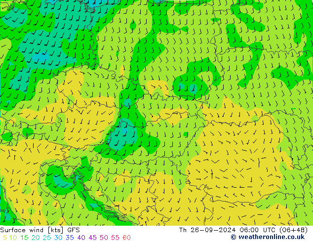 Vent 10 m GFS jeu 26.09.2024 06 UTC