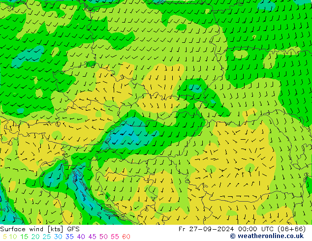 Surface wind GFS Pá 27.09.2024 00 UTC