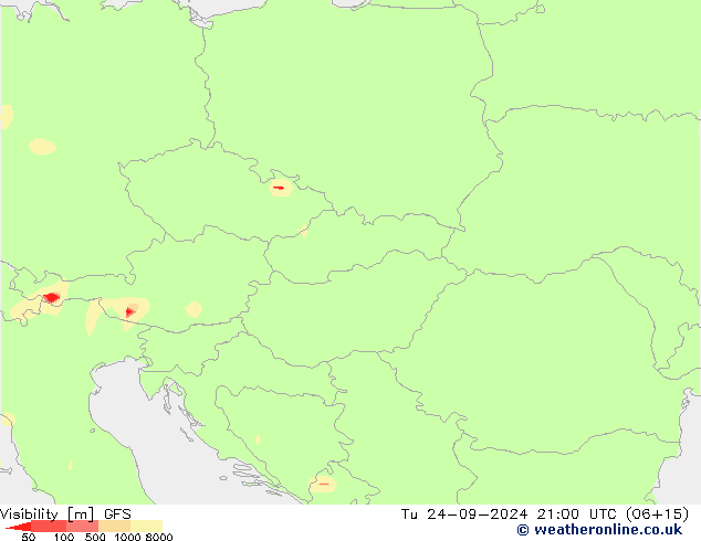 Visibility GFS Tu 24.09.2024 21 UTC