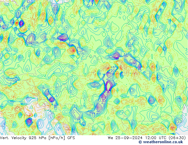 Vert. snelheid 925 hPa GFS wo 25.09.2024 12 UTC