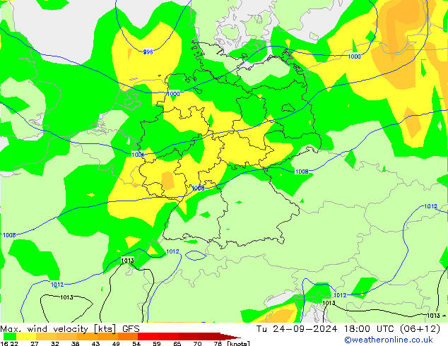 Windböen GFS Di 24.09.2024 18 UTC