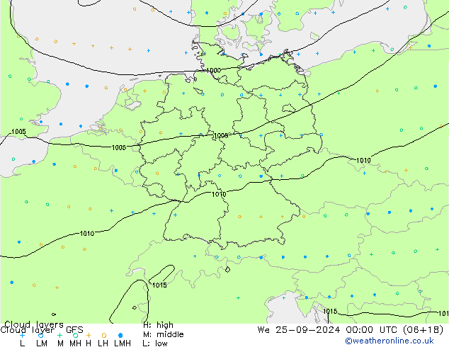 Cloud layer GFS We 25.09.2024 00 UTC