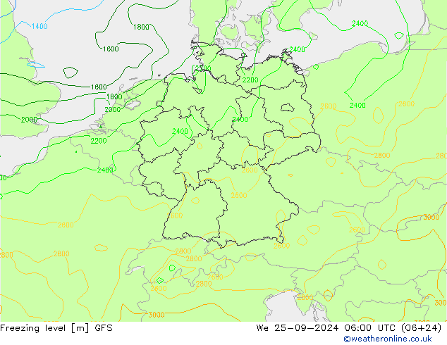 Freezing level GFS ср 25.09.2024 06 UTC