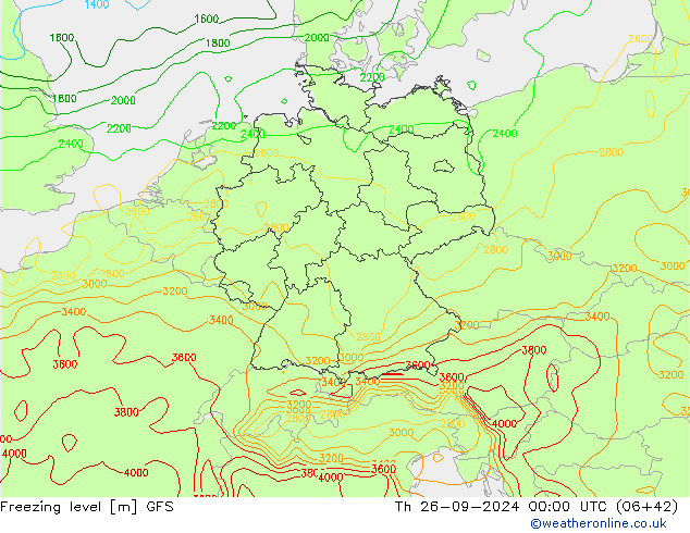 Freezing level GFS czw. 26.09.2024 00 UTC