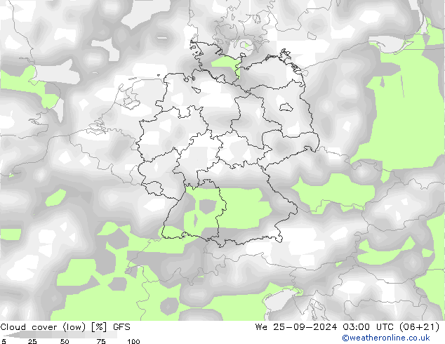 Nuages (bas) GFS mer 25.09.2024 03 UTC