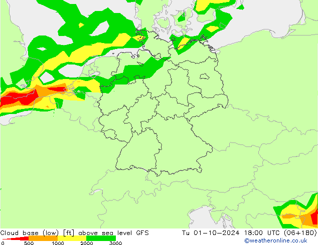 Cloud base (low) GFS вт 01.10.2024 18 UTC