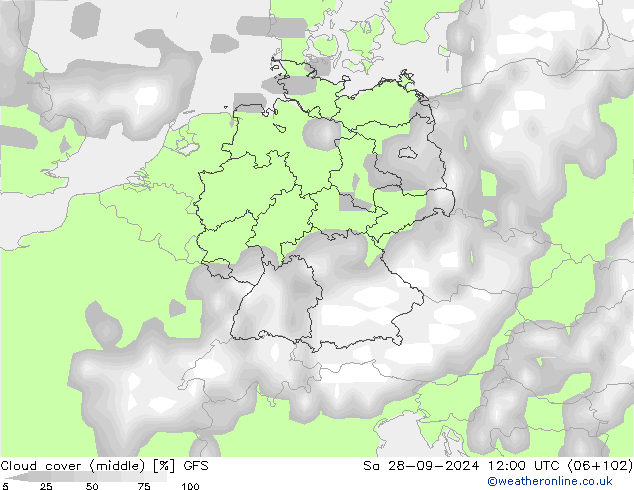 Nubes medias GFS sáb 28.09.2024 12 UTC