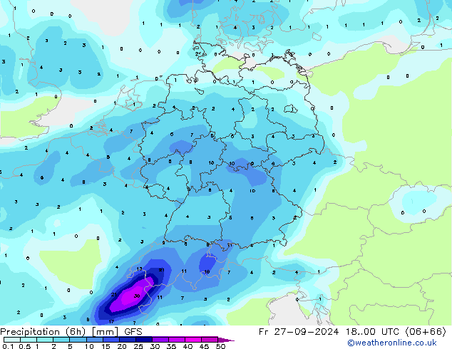 Precipitation (6h) GFS Fr 27.09.2024 00 UTC