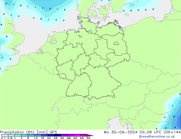 Precipitation (6h) GFS Mo 30.09.2024 06 UTC