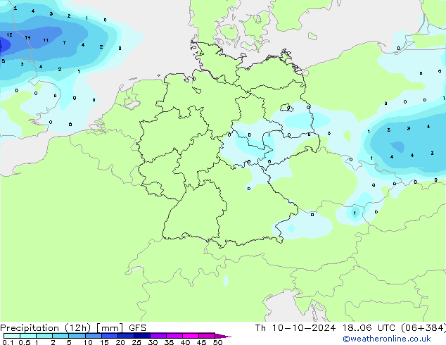 осадки (12h) GFS чт 10.10.2024 06 UTC