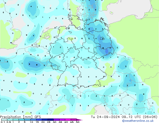 Precipitazione GFS mar 24.09.2024 12 UTC