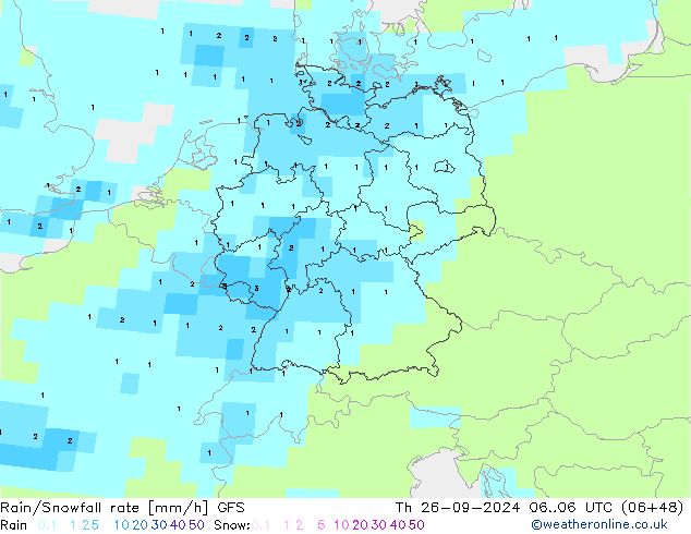 Rain/Snowfall rate GFS gio 26.09.2024 06 UTC