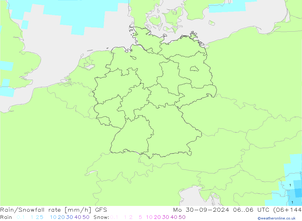 Rain/Snowfall rate GFS Mo 30.09.2024 06 UTC