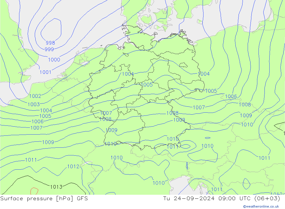 Presión superficial GFS mar 24.09.2024 09 UTC