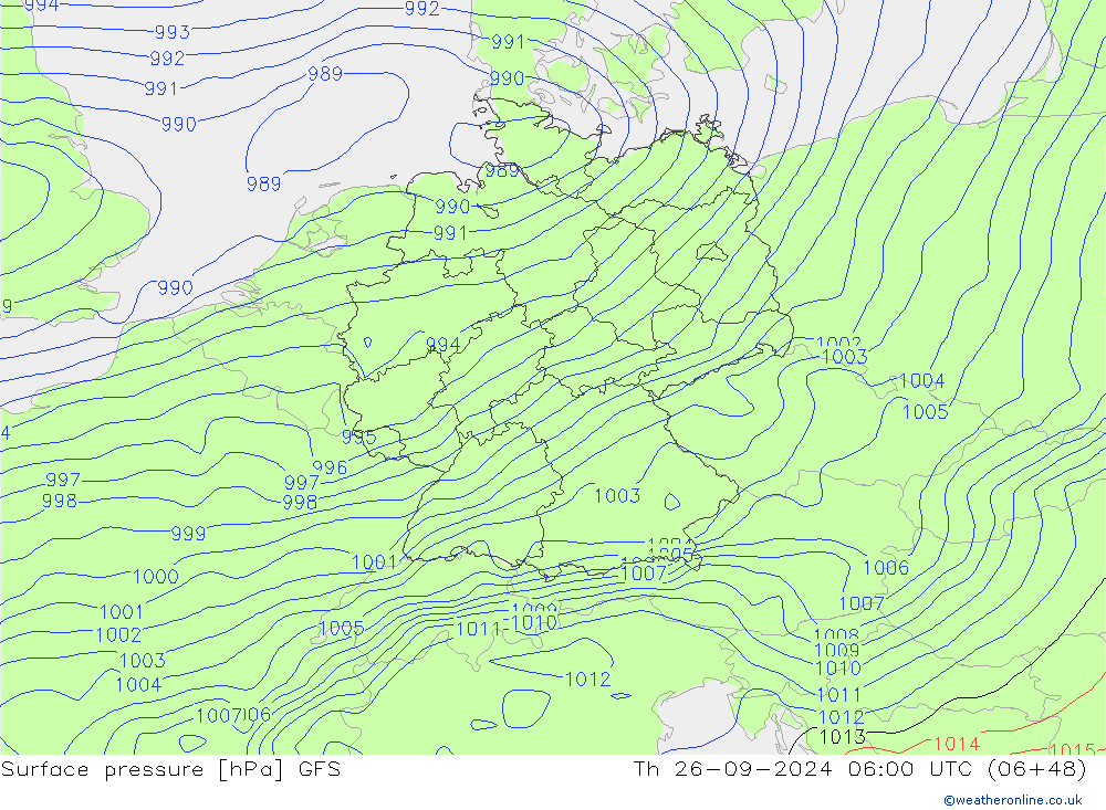 Presión superficial GFS jue 26.09.2024 06 UTC