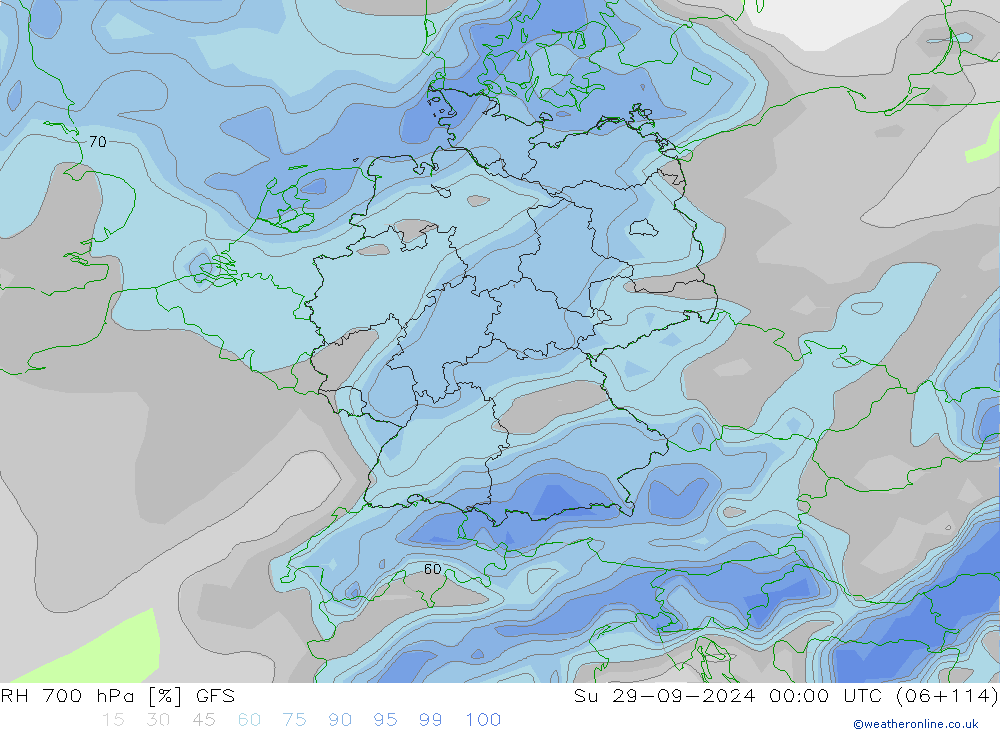 RH 700 гПа GFS Вс 29.09.2024 00 UTC