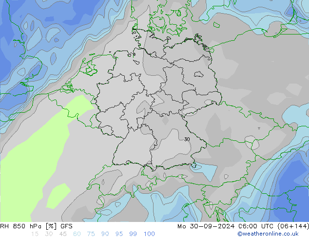 RH 850 hPa GFS Po 30.09.2024 06 UTC