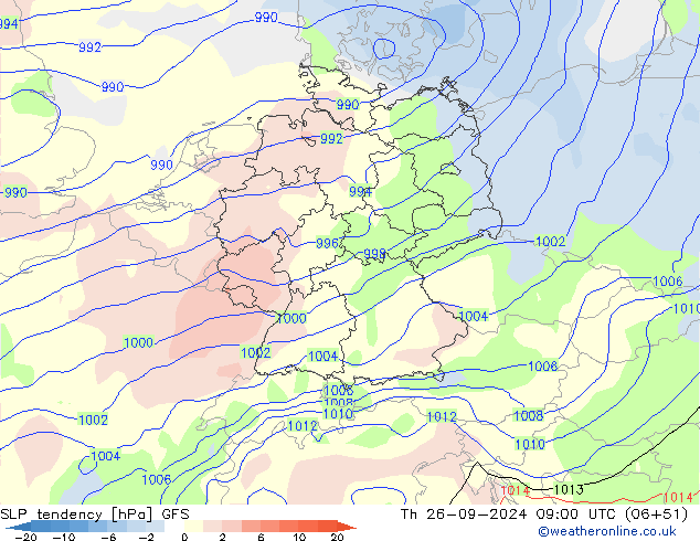 Druktendens (+/-) GFS do 26.09.2024 09 UTC