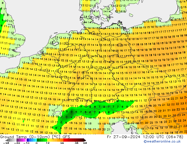 Temp. al suolo (0-10cm) GFS ven 27.09.2024 12 UTC