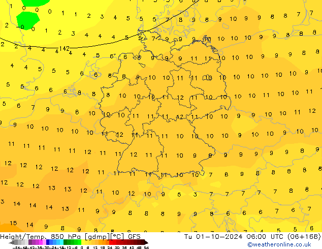 Height/Temp. 850 hPa GFS Tu 01.10.2024 06 UTC