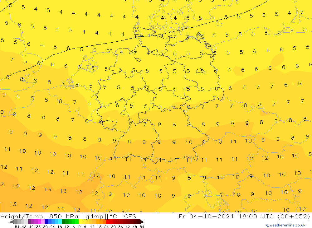 Z500/Rain (+SLP)/Z850 GFS Fr 04.10.2024 18 UTC