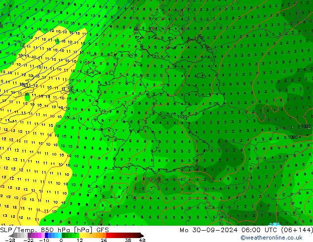 850 hPa Yer Bas./Sıc GFS Pzt 30.09.2024 06 UTC