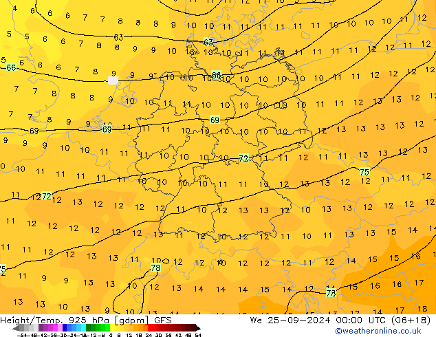 Height/Temp. 925 гПа GFS ср 25.09.2024 00 UTC