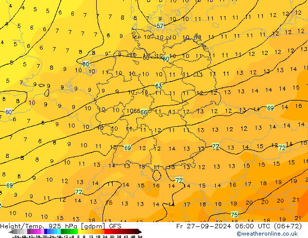 Height/Temp. 925 hPa GFS pt. 27.09.2024 06 UTC