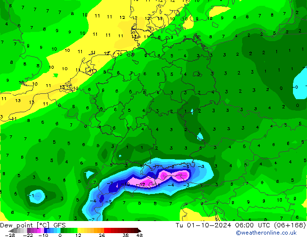 Dew point GFS Tu 01.10.2024 06 UTC