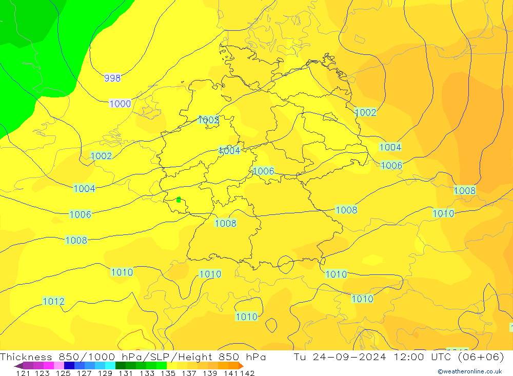 Thck 850-1000 hPa GFS Tu 24.09.2024 12 UTC