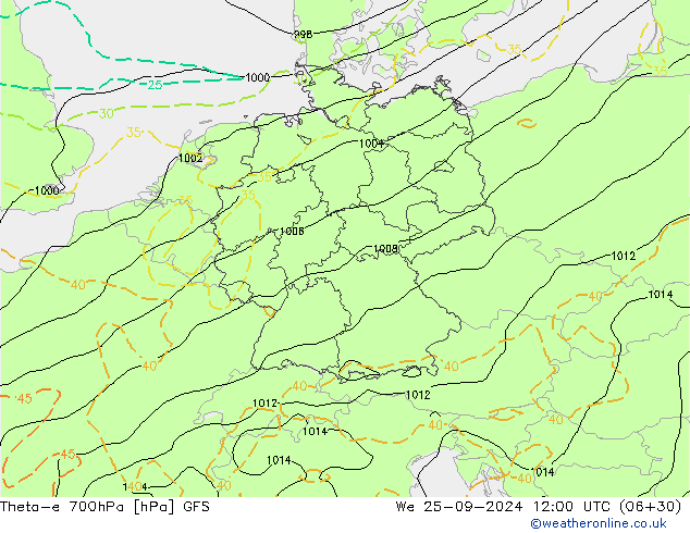 Theta-e 700hPa GFS mié 25.09.2024 12 UTC