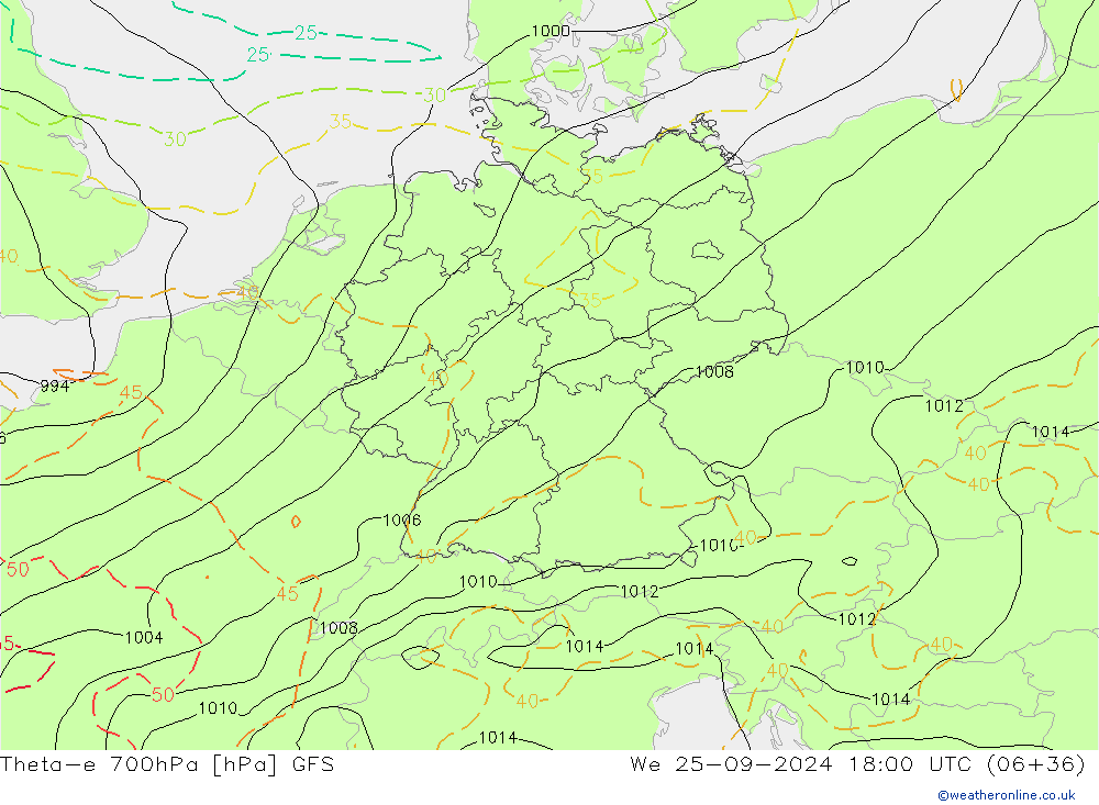 Theta-e 700hPa GFS We 25.09.2024 18 UTC