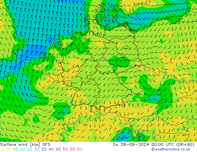 Vent 10 m GFS sam 28.09.2024 00 UTC