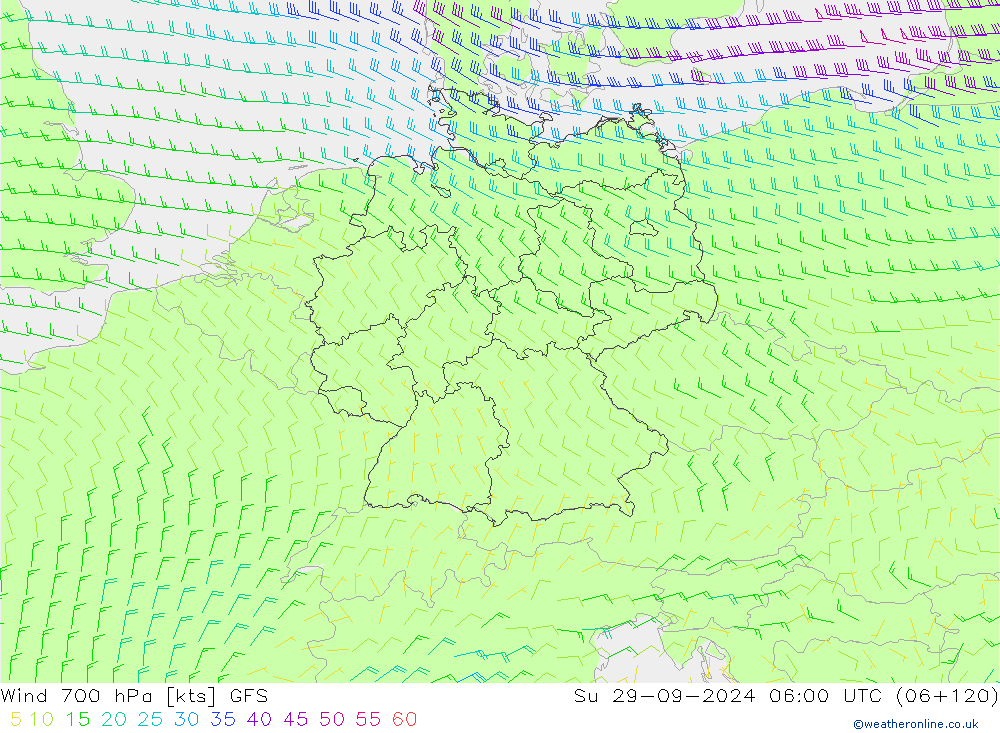 Vent 700 hPa GFS dim 29.09.2024 06 UTC